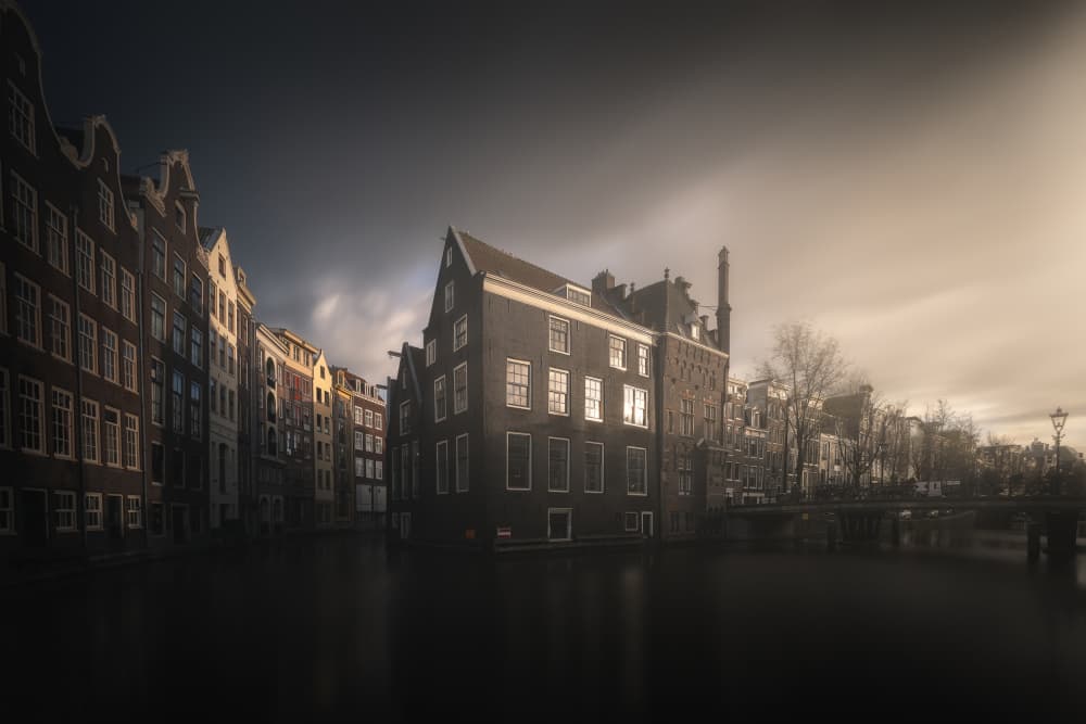 Historic Amsterdam Canal Light by Marco Bruna — canvas wall art
