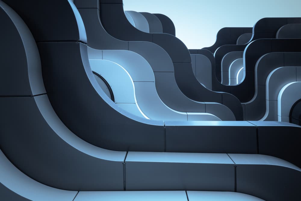 Sleek Blue Curves by Mike Kreiten — canvas wall art