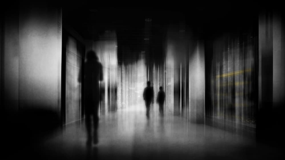 Blurred Figures Dark Hallway by Nicodemo Quaglia — canvas wall art