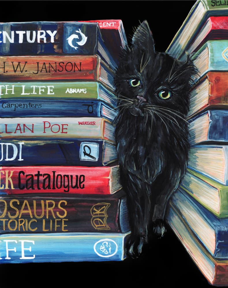 Curious Library Cat by Renee Machan Cottagecore Artist — canvas wall art
