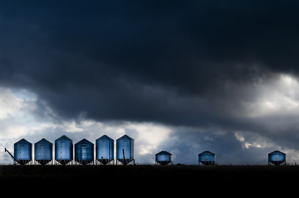Prairie Silos Dark Sky by Angelika Vogel — canvas wall art