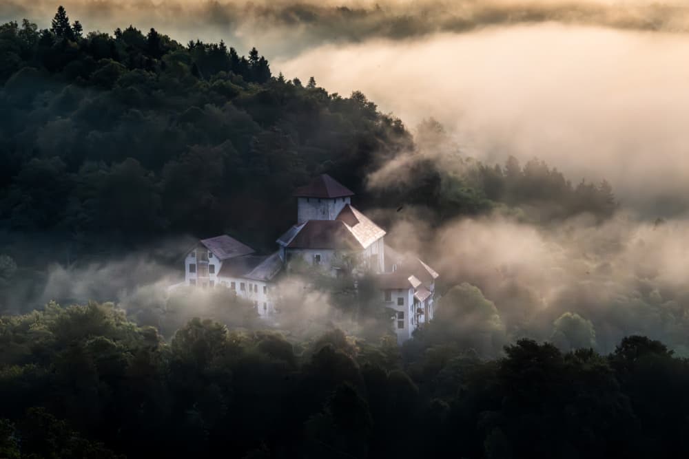Misty Castle Dawn by Joško Šimic — canvas wall art