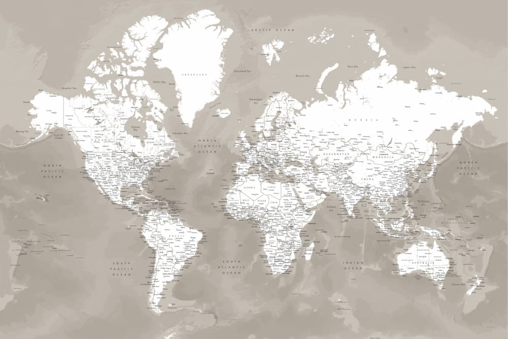 Neutral World Map by Rosana Laiz Blursbyai — canvas wall art