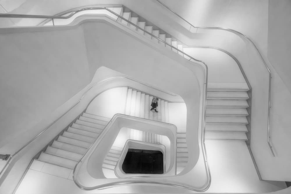 Geometric White Staircase by Oskar Baglietto — canvas wall art