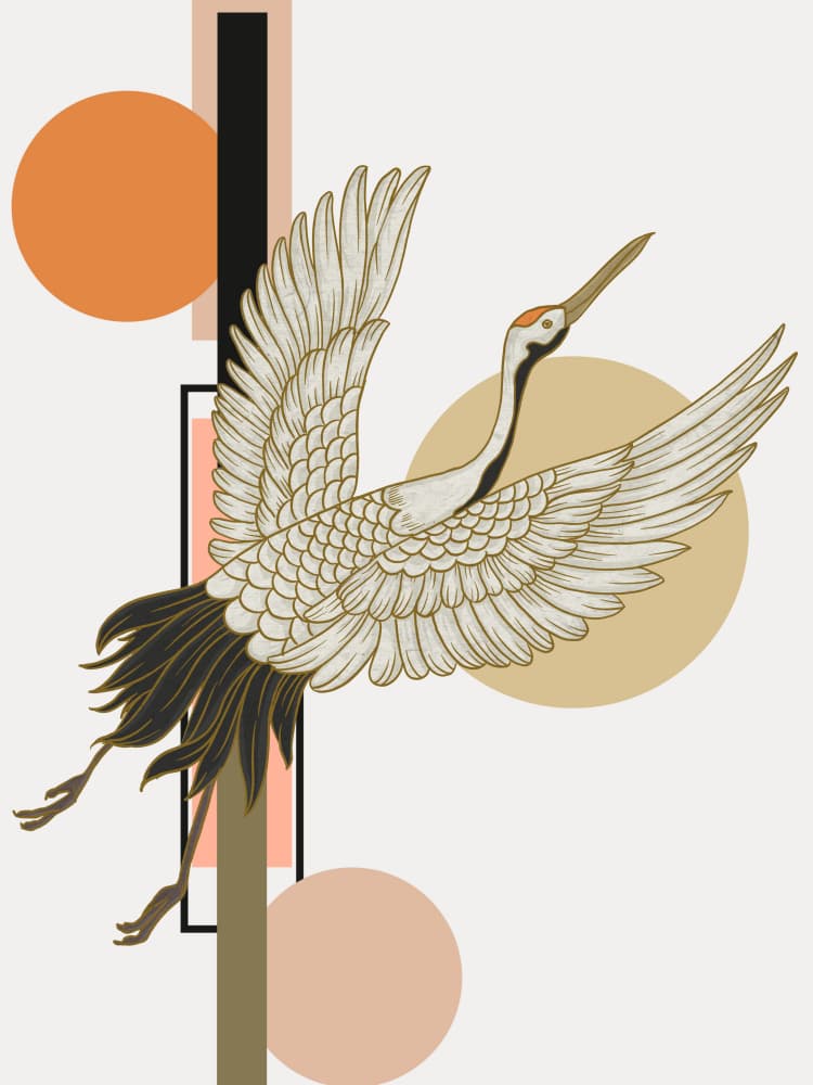 Graceful Flying Crane by Marja van den Hurk — canvas wall art