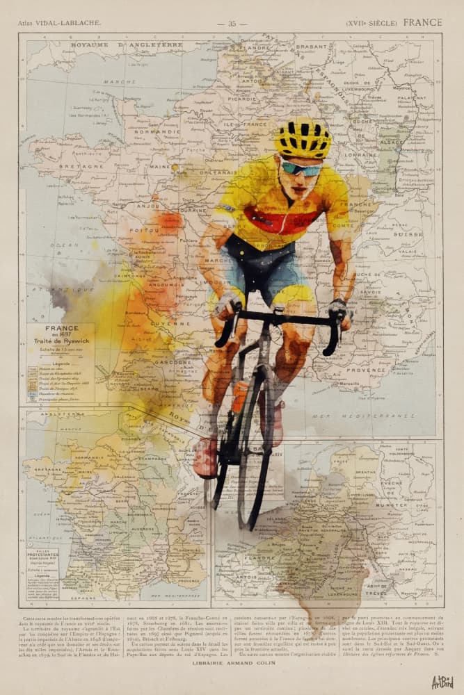 Dynamic Cycling France Map by thomas chedeville — canvas wall art