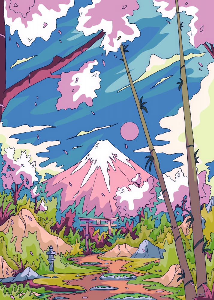 Mount Fuji Cherry Path by Stephen Wade — canvas wall art