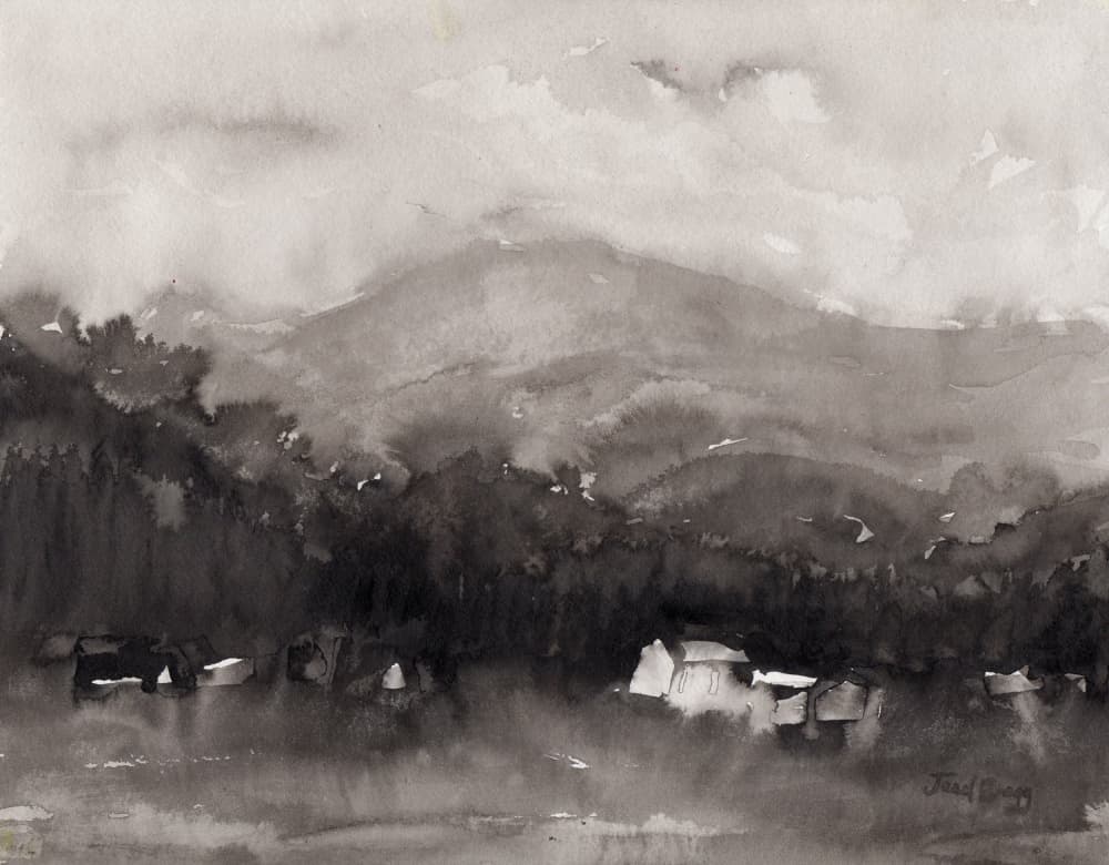 Misty Mountain Village by Janel Bragg — canvas wall art