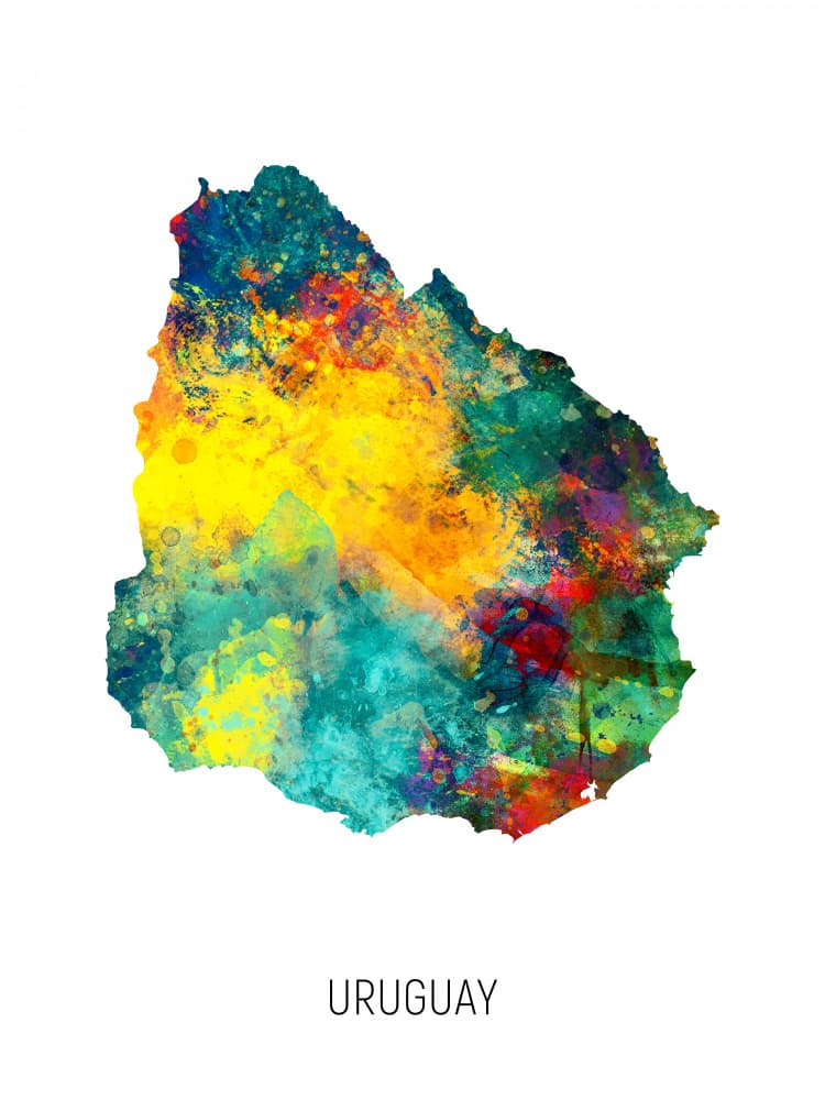 Vibrant Uruguay Map by Michael Tompsett — canvas wall art