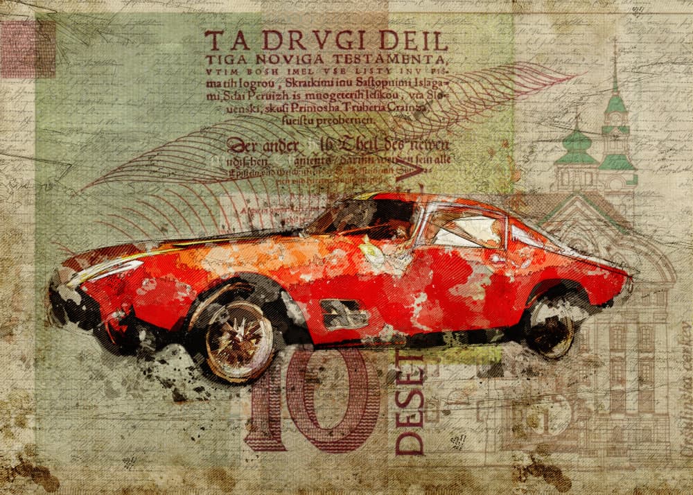Vintage Red Sports Car by Lembayung senja studio [Vintage Poster] — canvas wall art