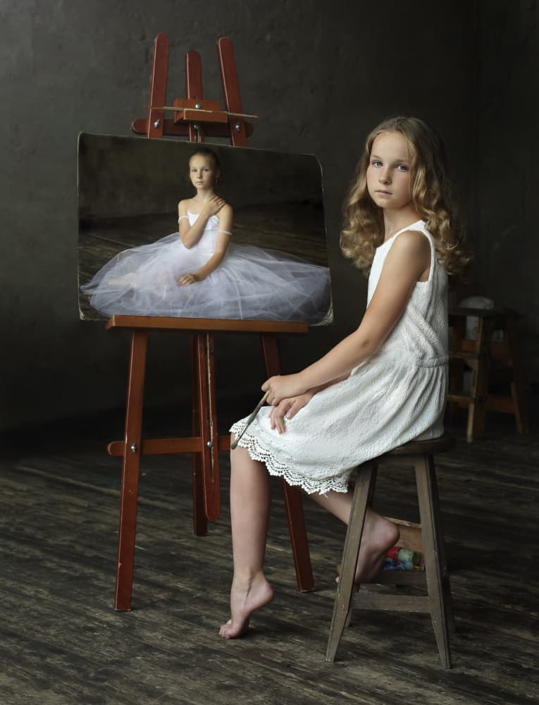 Girl and Ballerina Painting by Victoria  Glinka — canvas wall art