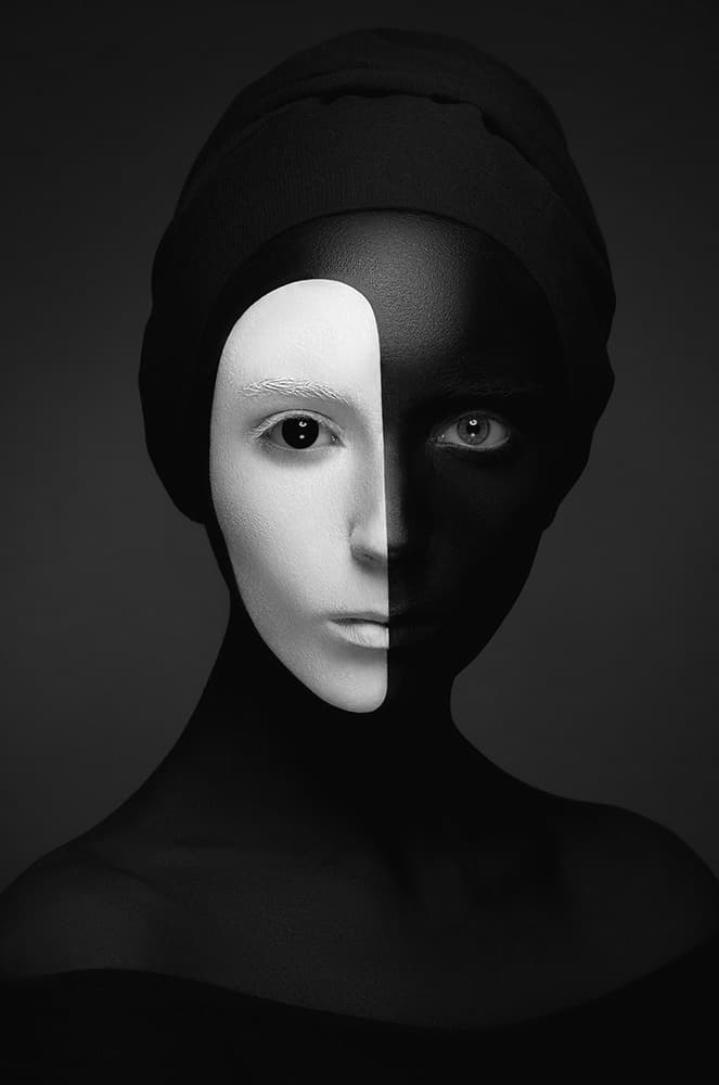 Black White Duality Portrait by HIM — canvas wall art