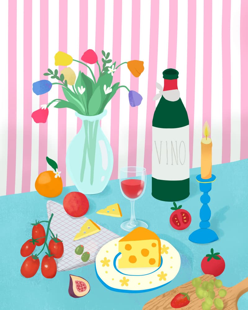 Cheese &amp; Wine O'clock by Petra Lizde — canvas wall art