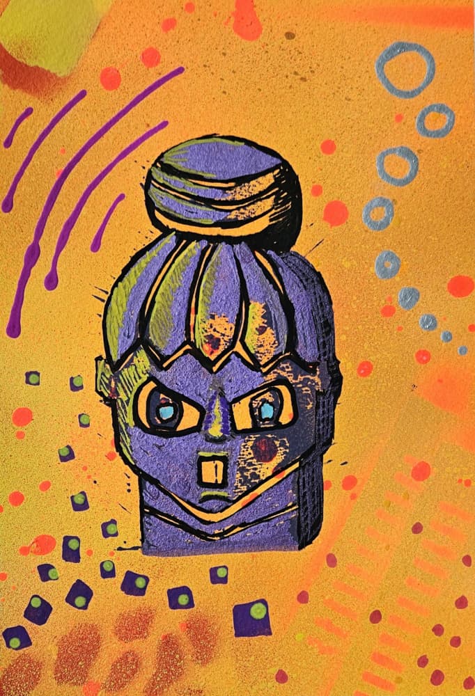 Purple Graffiti Character by Olea Huuska — canvas wall art