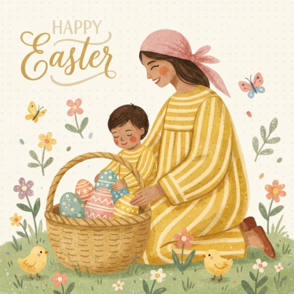 Happy Easter Egg Hunt by Emel Tunaboylu — canvas wall art