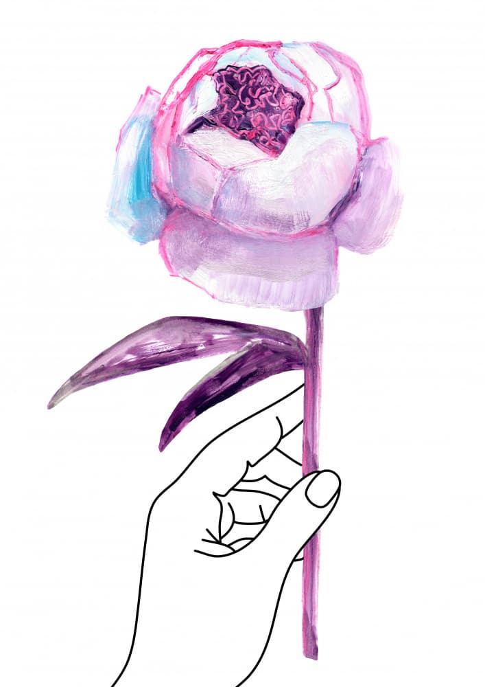 Delicate Peony Hand by Rosana Laiz Blursbyai — canvas wall art