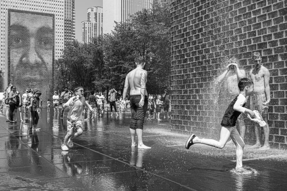 City Fountain Play by Wendy Fischer Hartman — canvas wall art