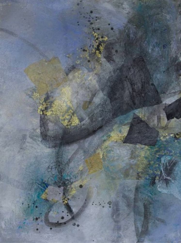Shimmering Blue Gold Abstract by Deb Chaney — canvas wall art
