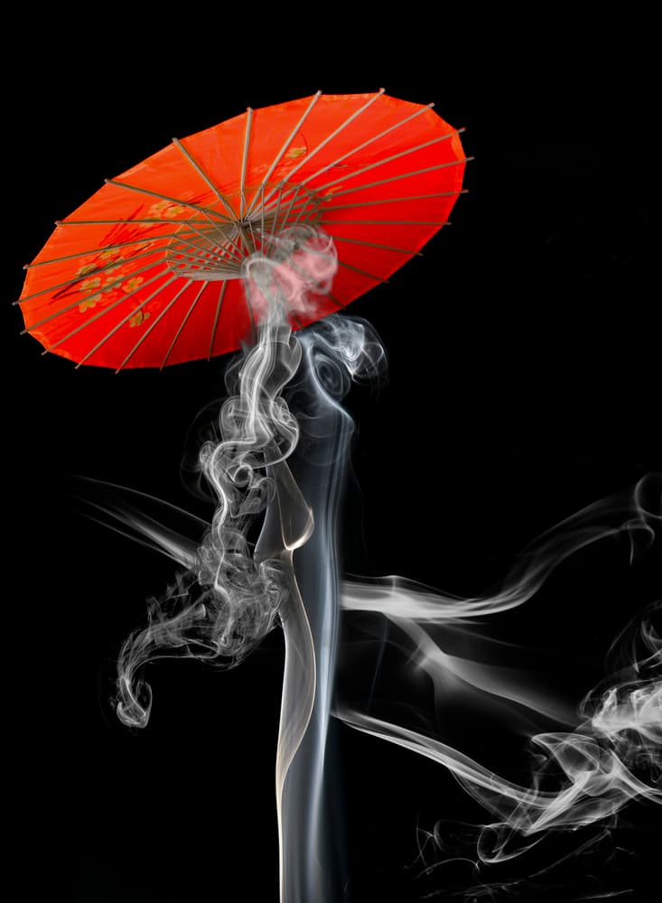 Japanese Red Umbrella Smoke by Jerry Berry — canvas wall art