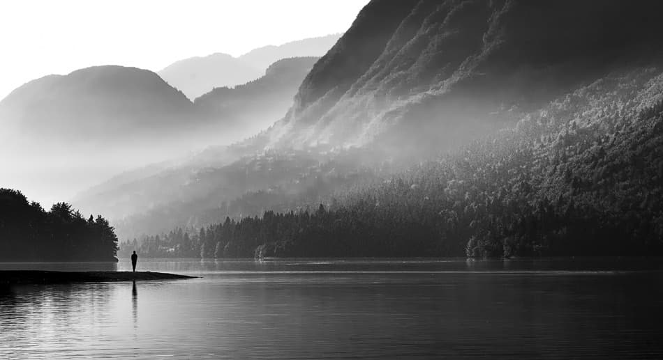 Solitary Figure Misty Lake by Izidor Gasperlin — canvas wall art
