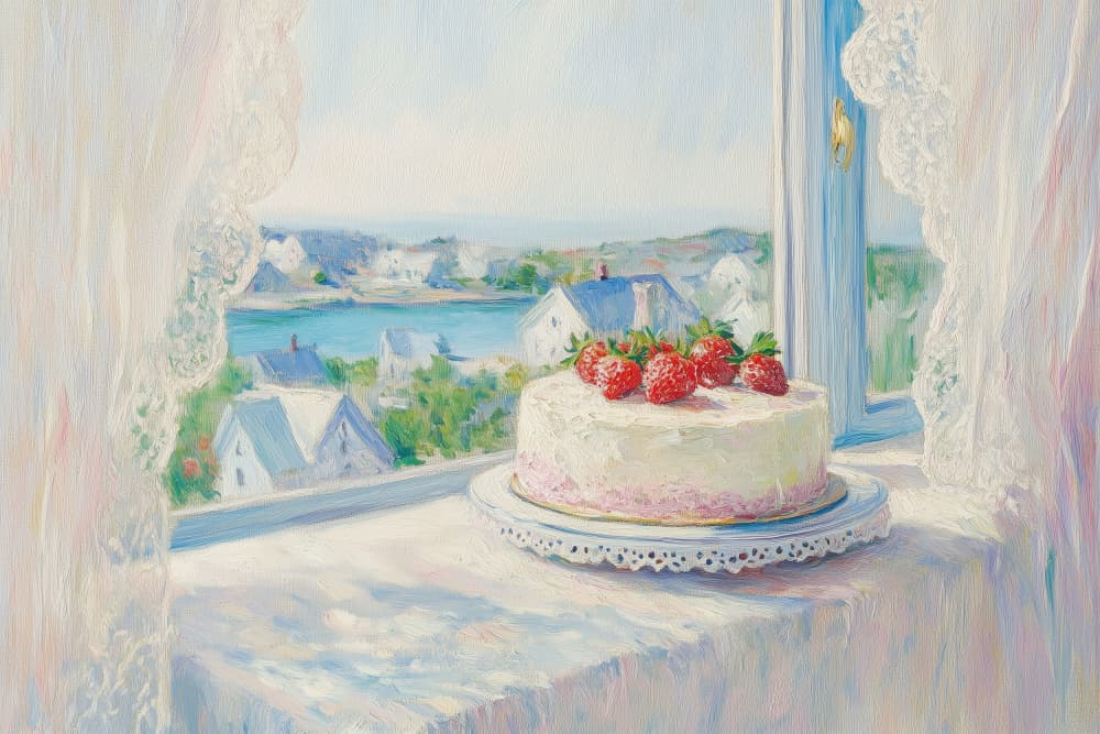 Strawberry Cake Summer View by Melloi Art Prints — canvas wall art