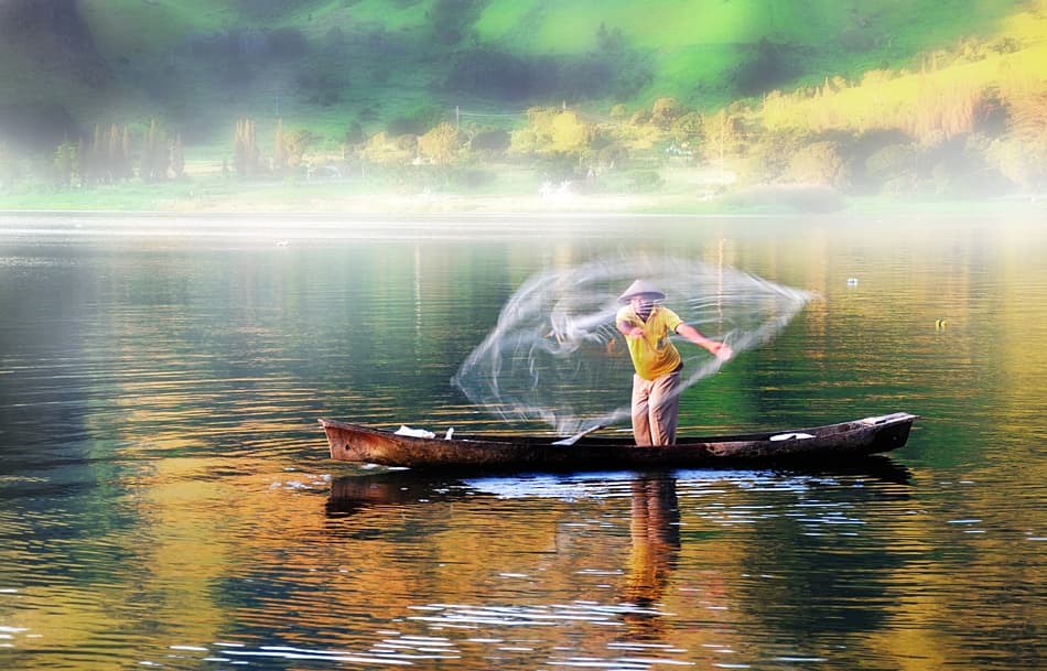 Misty Morning Fishing by Cie Shin — canvas wall art