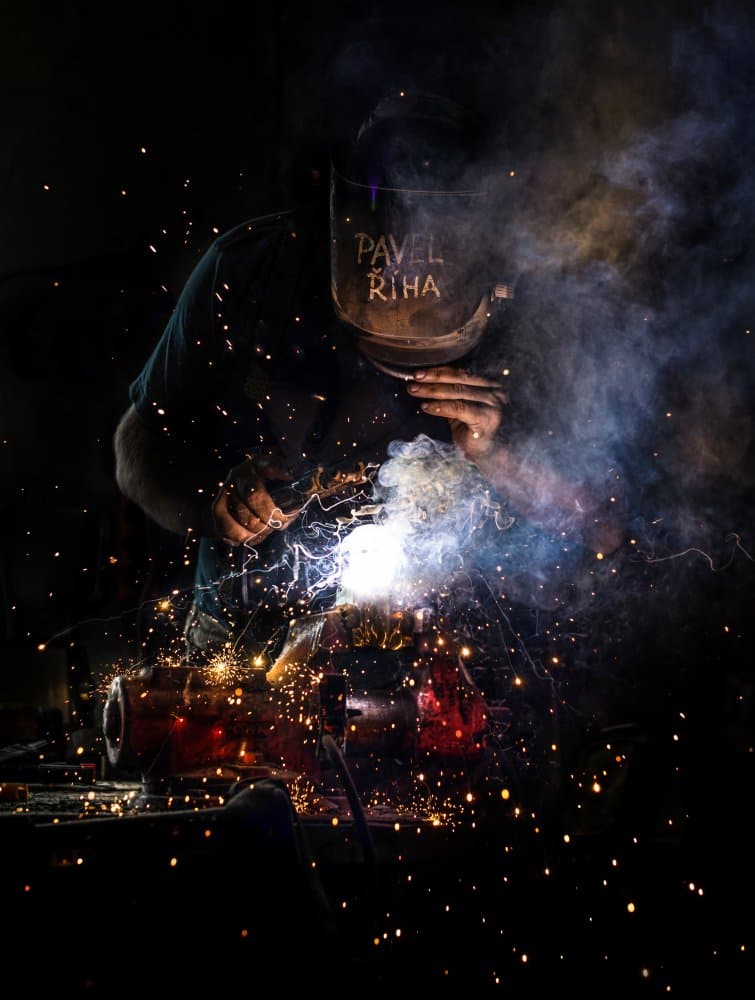 Industrial Welding Sparks by Tomas Frolec — canvas wall art