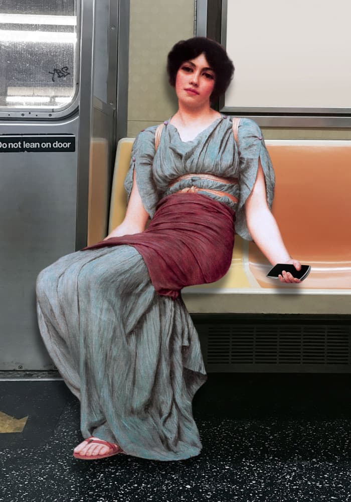 A Woman in Ancient Attire Seated in a Subway by Athene Fritsch — canvas wall art