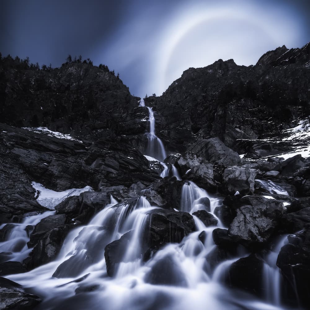 Ethereal Mountain Waterfall by Burim Muqa — canvas wall art