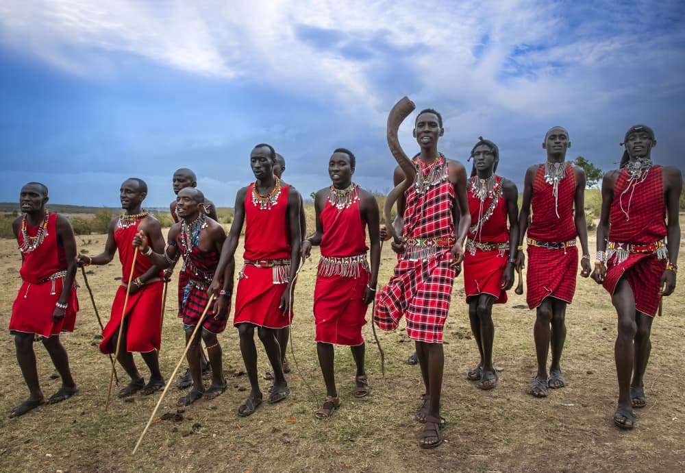 Maasai Warriors Walking by Anita Singh — canvas wall art