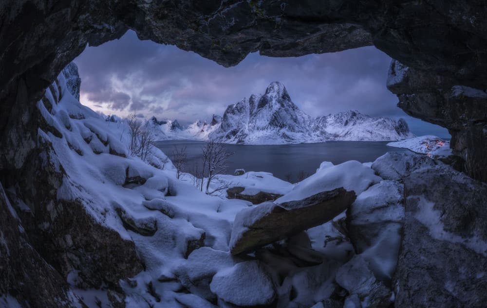 Dramatic Fjord Cave View by Carlos Gonzalez — canvas wall art