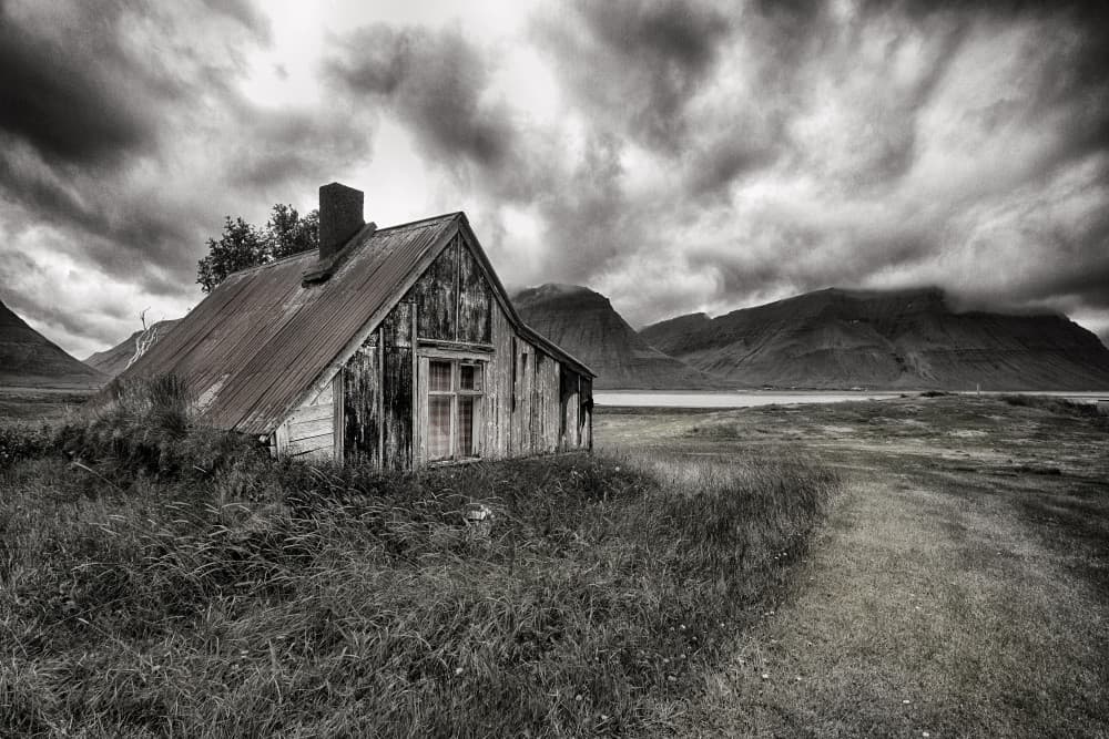 Weathered Cabin Dark Sky by Þorsteinn H. Ingibergsson — canvas wall art