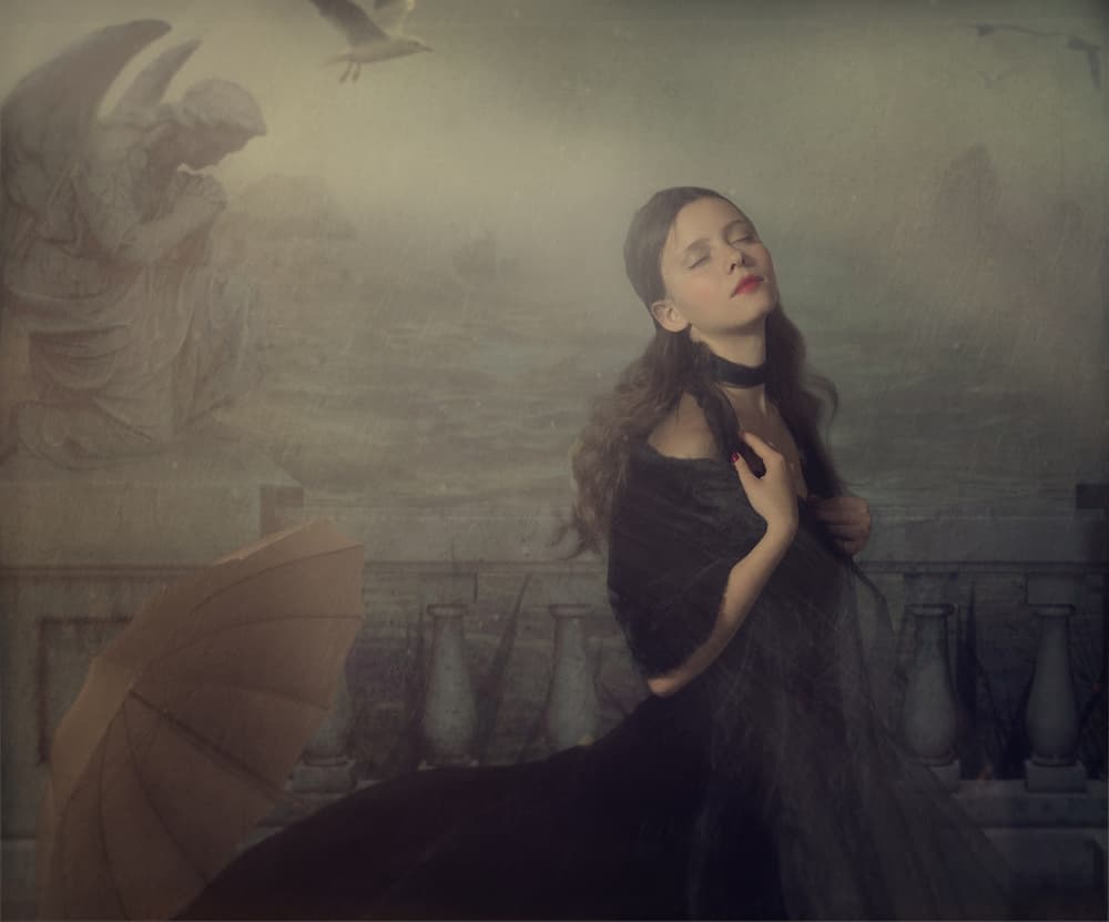 Woman By Stormy Ocean by Svetlana Melik-Nubarova — canvas wall art