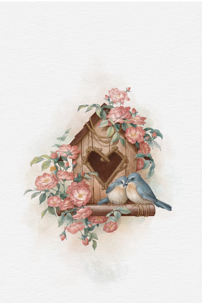 Lovebirds at Birdhouse by Xuan Thai — canvas wall art
