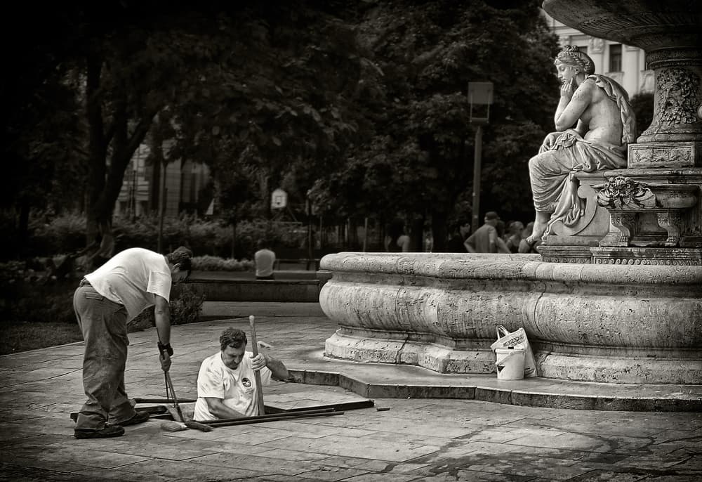 Statue Oversees Park Work by Abilio Silveira — canvas wall art