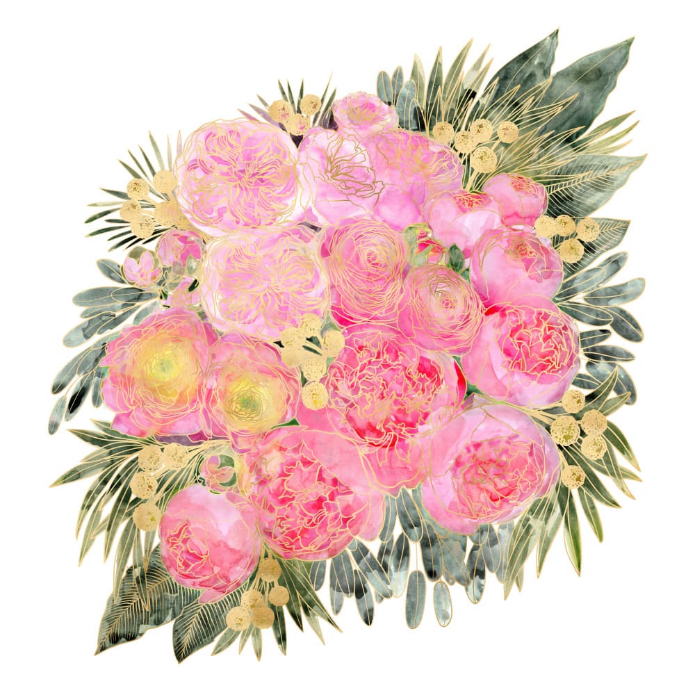 Lush Golden Pink Bouquet by Rosana Laiz Blursbyai — canvas wall art
