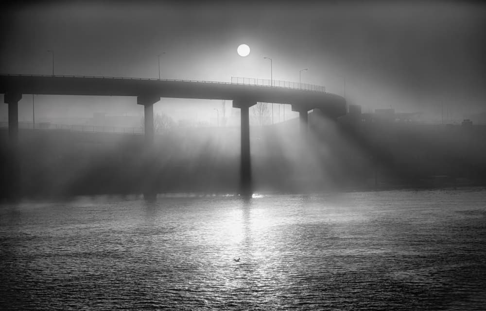 Misty Bridge Sunrise by Sunil Kulkarni — canvas wall art