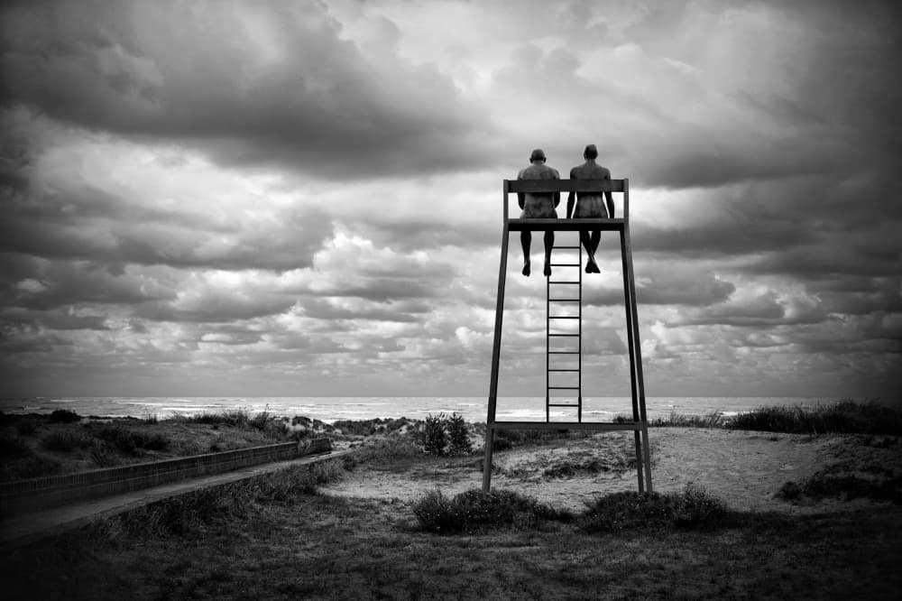 Two Figures Over Ocean by Jan Scheunders — canvas wall art