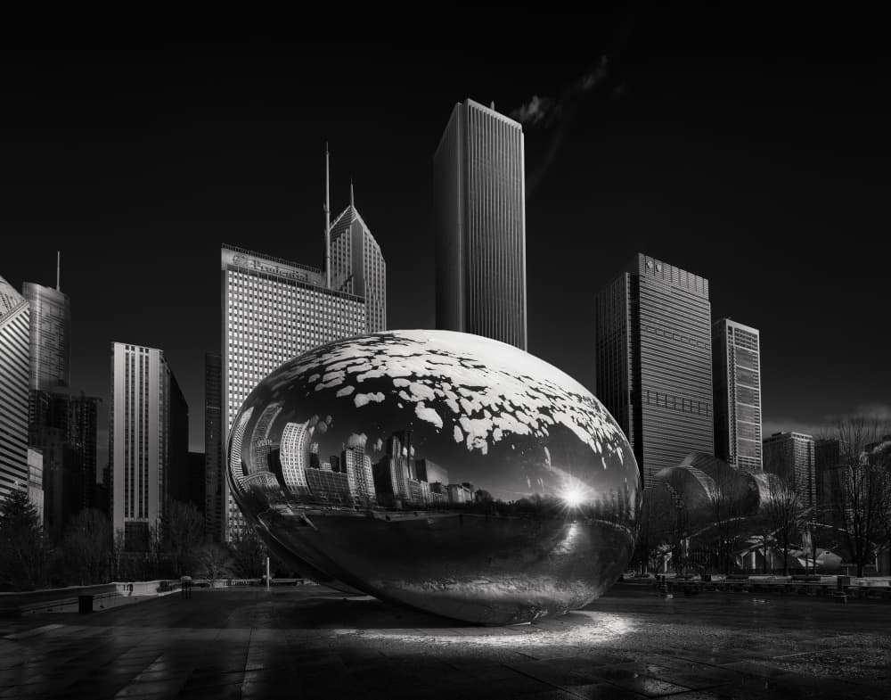 Snowy Chicago Reflections by Helena GARCIA HUERTAS — canvas wall art