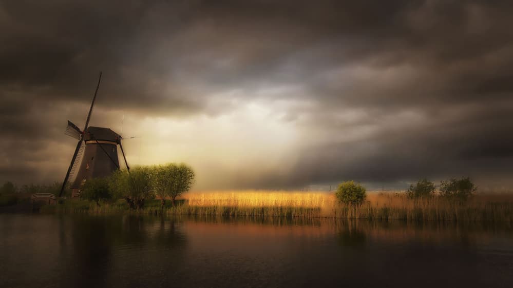 Dutch Windmill Golden Light by Saskia Dingemans — canvas wall art