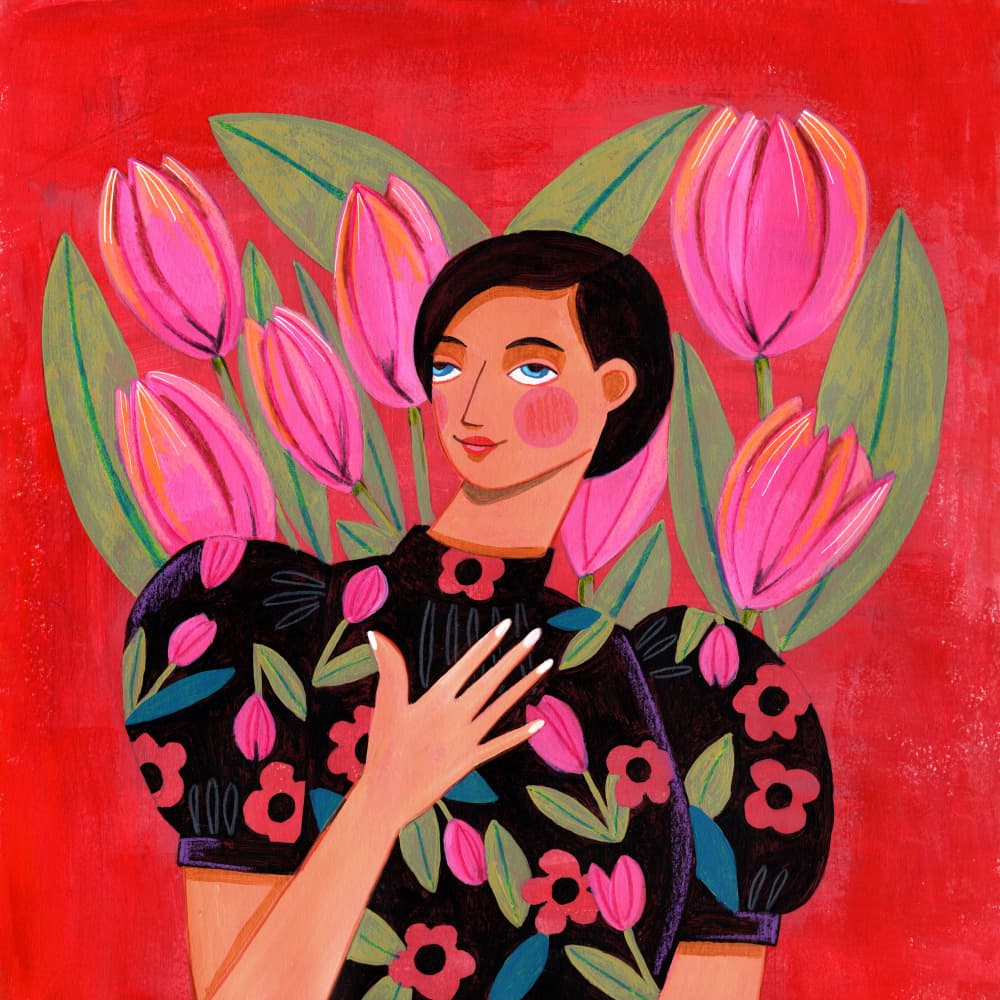 Abstract Modern Portrait Woman with Tulips by Caroline Bonne Müller — canvas wall art
