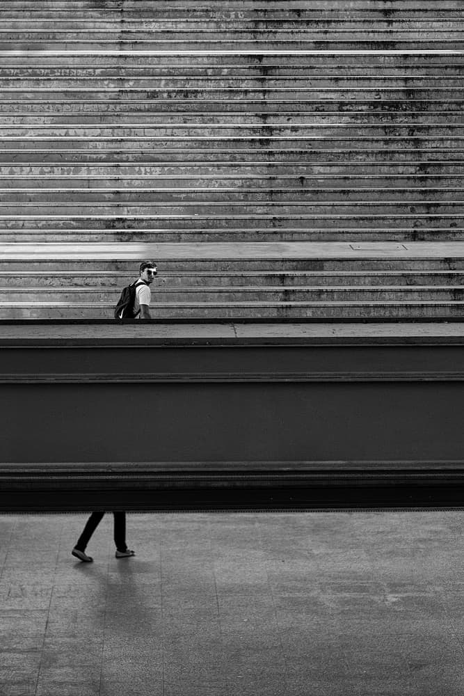 Geometric Stairs Lone Walker by Carlos Costa — canvas wall art