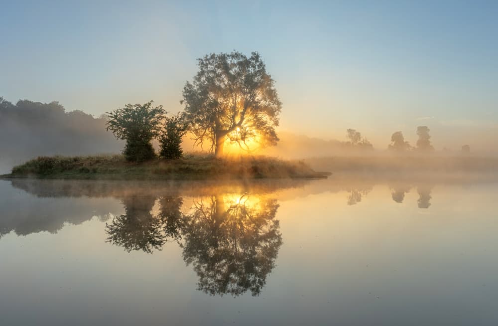 Golden Hour Island Reflection by Keller — canvas wall art