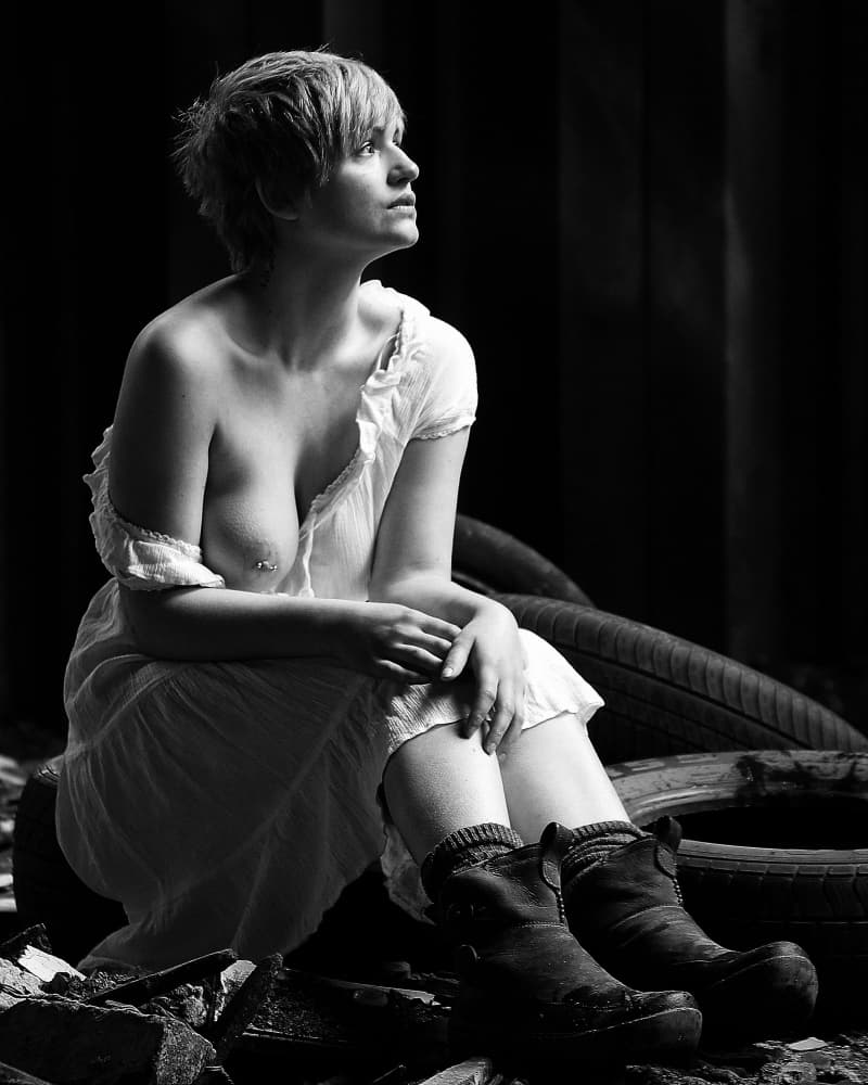 Pensive Woman Gritty Setting by David McCracken — canvas wall art