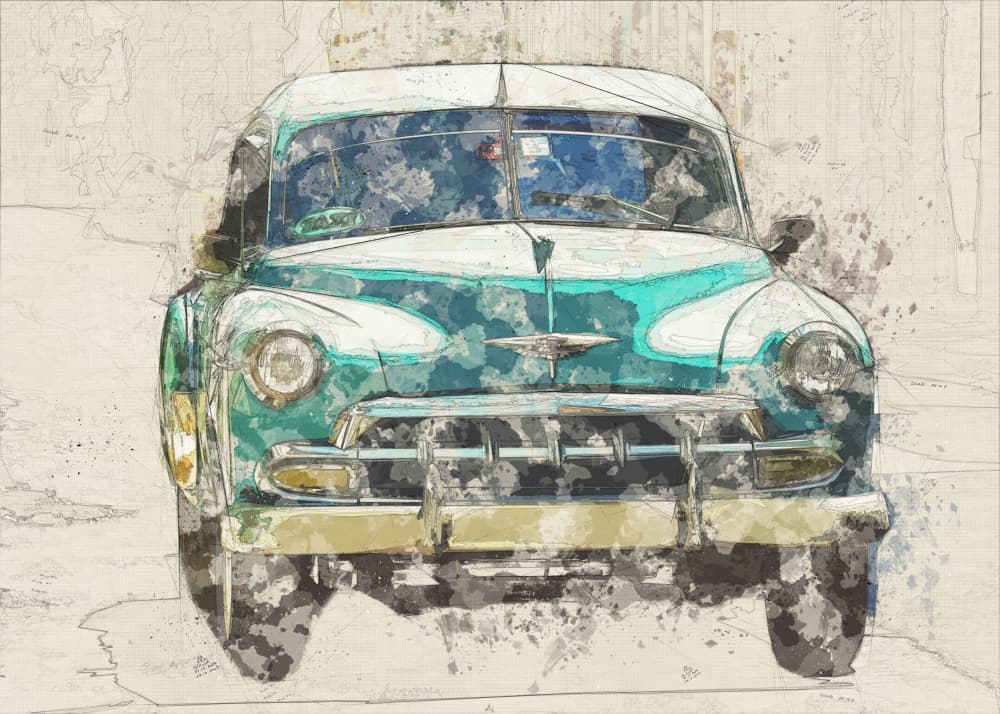 Vintage Green Car Sketch by Lembayung senja studio [Vintage Poster] — canvas wall art