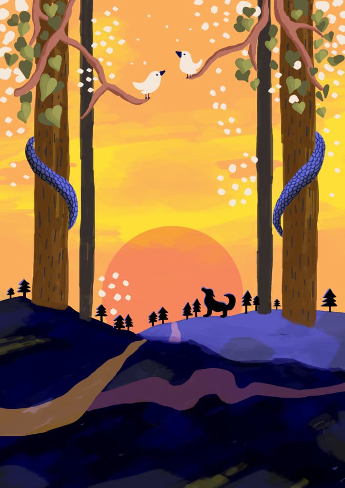 Forest Sunset Creatures by Magdalena Herichova — canvas wall art