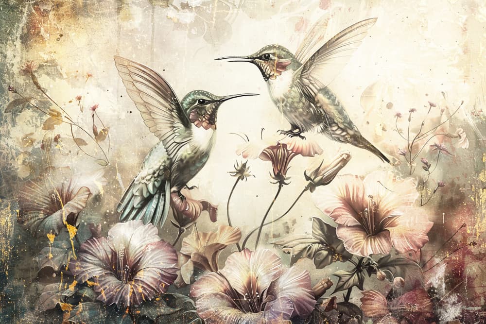 Hummingbirds and Hibiscus by Rafal Kulik — canvas wall art