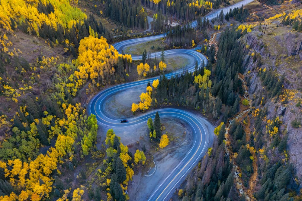Winding Autumn Mountain Road by Mike He — canvas wall art