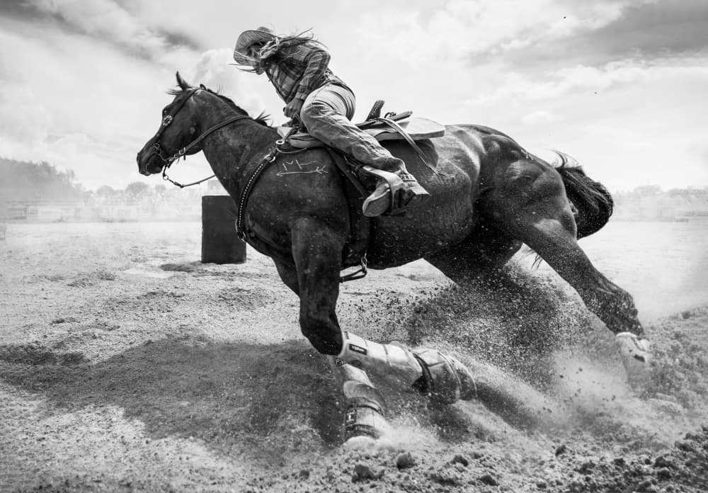 Dynamic Barrel Racing by Steven Zhou — canvas wall art
