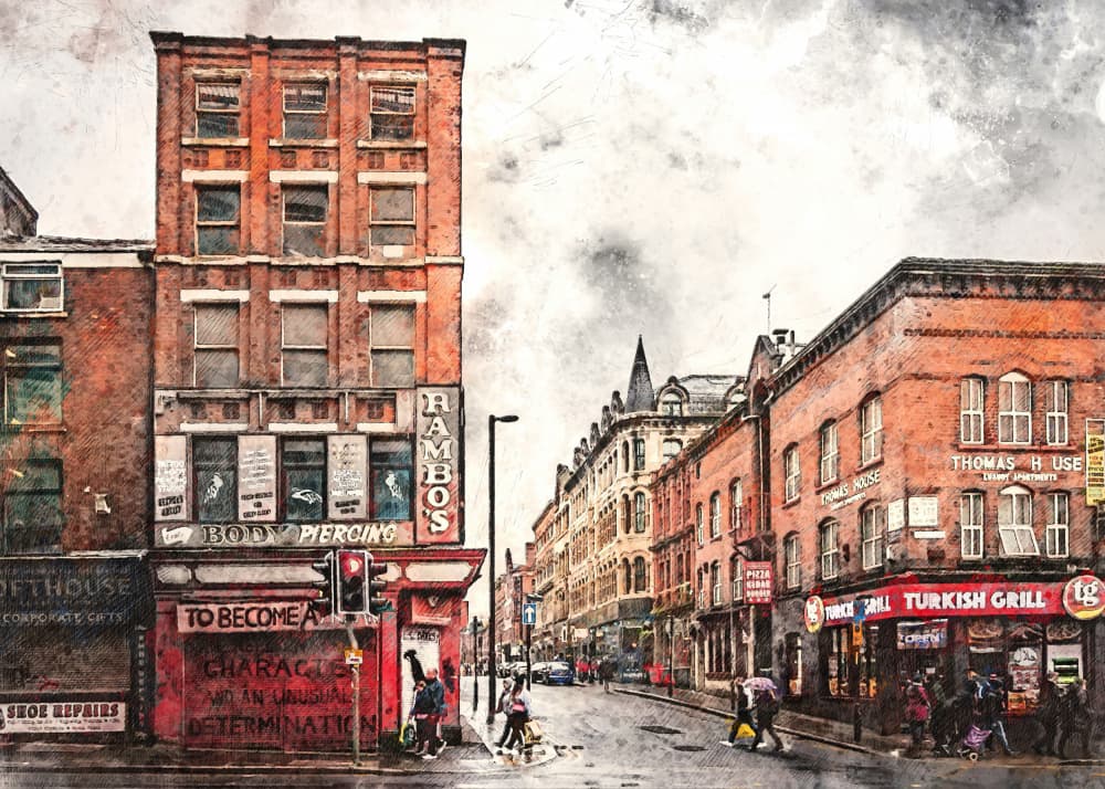 Rainy City Street Scene by Justyna Jaszke — canvas wall art
